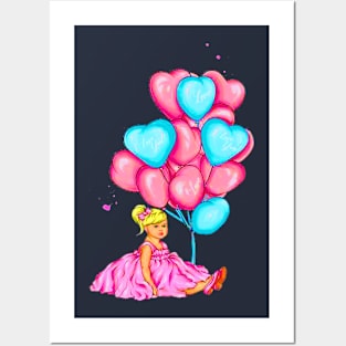 balloons baby girl sitting Posters and Art